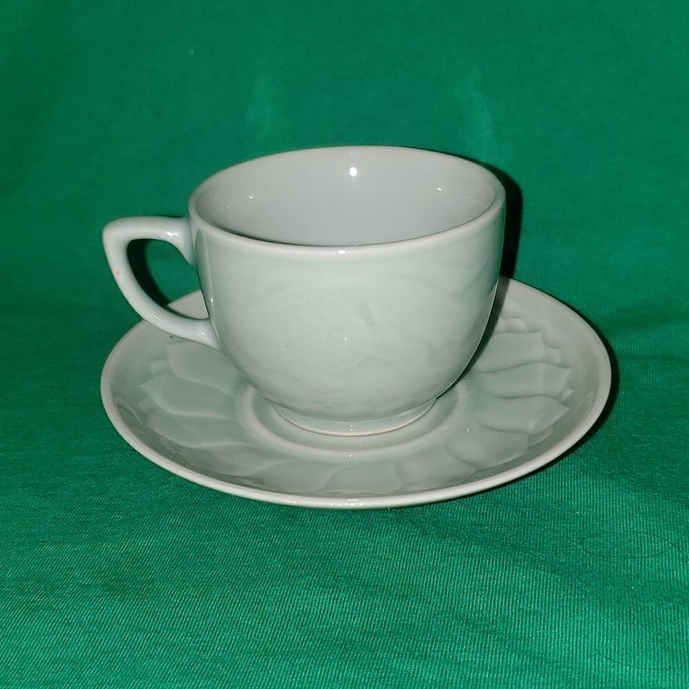 Vintage Longquan Celadon Koi Carp Fish Tea Cup Saucer 6 0z.